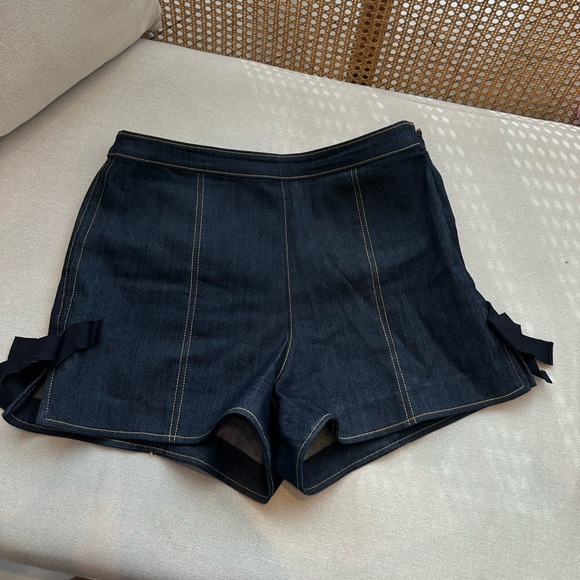CINQ A SEPT Cotton Denim Shorts with Bows